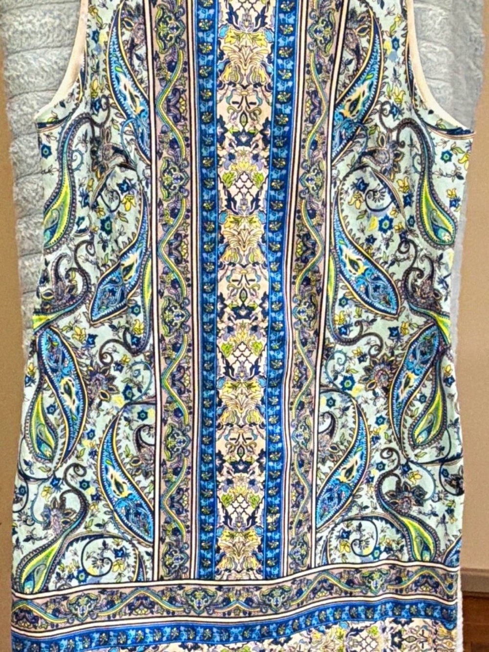 London Times Paisley & Floral Print Tank Top in Blue, Yellow & White